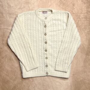 Vintage 60s Bradley Cardigan Sweater Cream Crochet Knit Cottagecore Coquette